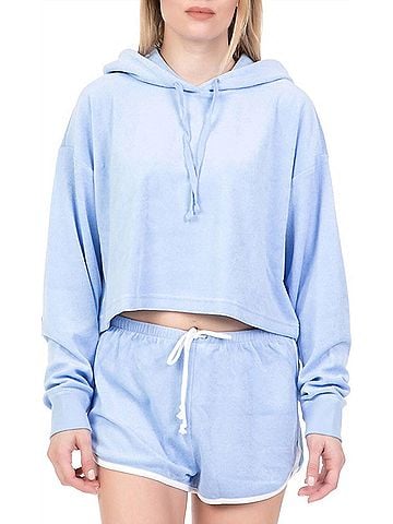 Juicy Couture Terry Cropped Long Sleeve Hoodie in Light Blue (view 2)