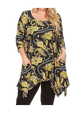 White Mark Plus Size Alegra Tunic Top in Black/Gold (view 2)