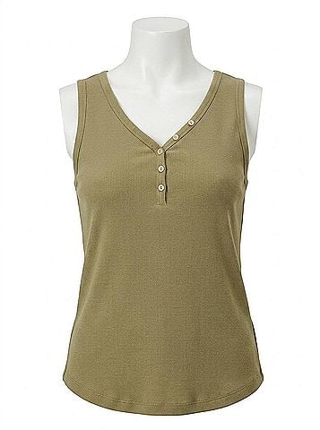 Tribal Henley Tank Top With Buttons in Cactus (view 1)
