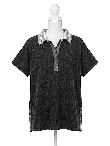Pol Jody Casual Knit Polo Top in Black (view 1)