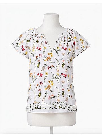 Ecru Loren Flutter Sleeve Top in Bloom (view 1)