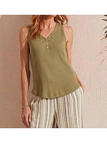 Tribal Henley Tank Top With Buttons in Cactus (view 2)