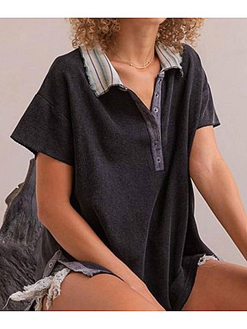 Pol Jody Casual Knit Polo Top in Black (view 2)
