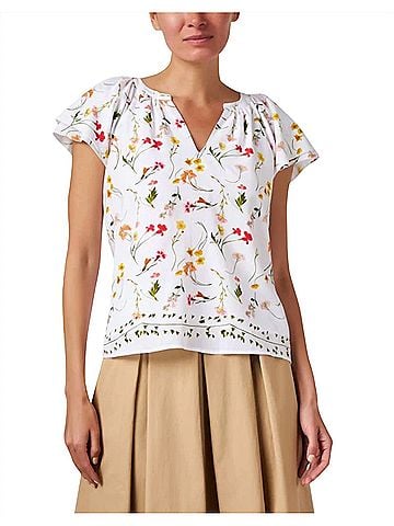 Ecru Loren Flutter Sleeve Top in Bloom (view 2)