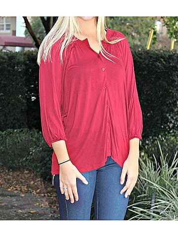 Kensie Christmas Top in Burgundy (view 2)