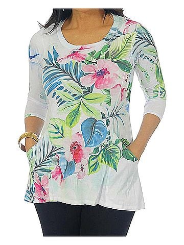 Impulse California Tropical Pink Flowers Top in Multi (view 2)