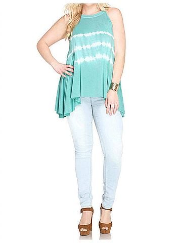 She + Sky Sleeveless Tie Dye Tank in Dusty Jade (view 2)