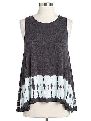 She + Sky Tie Dye Sleeveless Tank - Plus in Charcoal (view 1)