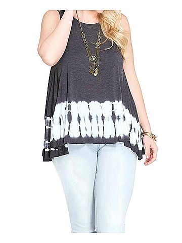 She + Sky Tie Dye Sleeveless Tank - Plus in Charcoal (view 2)