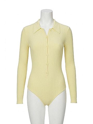 Ronny Kobo Cyndie Knit Bodysuit in Pale Yellow (view 1)