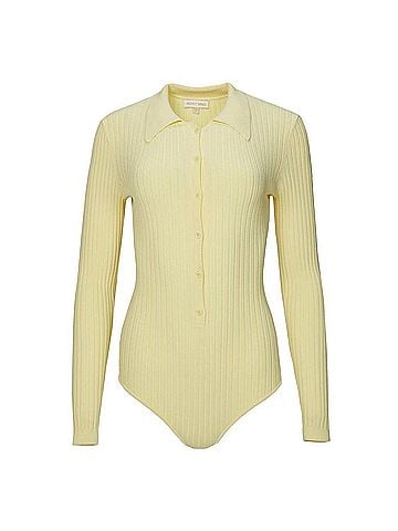 Ronny Kobo Cyndie Knit Bodysuit in Pale Yellow (view 2)