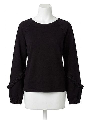 Kensie Long Sleeve Cozy Fleece Sweatshirt in Black (view 1)