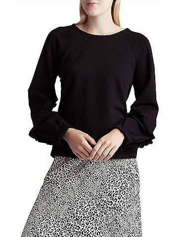 Kensie Long Sleeve Cozy Fleece Sweatshirt in Black (view 2)