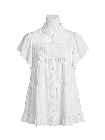 Listicle Button Down Ruffled Contrast Blouse Top in Ivory (view 1)