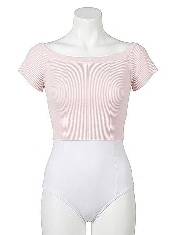 Capezio Ribbed Knit Cropped Sweater in Pink (view 1)