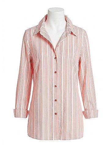 MULTIPLES Wire Collar Stripe Blouse in White/Coral (view 1)