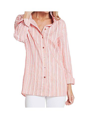 MULTIPLES Wire Collar Stripe Blouse in White/Coral (view 2)