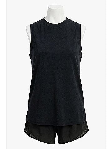Mono b Notched Sleeveless Flowy Tank Top in Black (view 1)