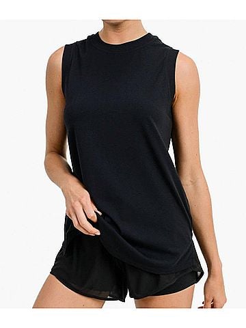 Mono b Notched Sleeveless Flowy Tank Top in Black (view 2)