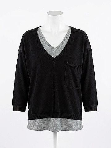 Label + Thread Women's Rib Back V Neck Top in Black/Charcoal (view 1)