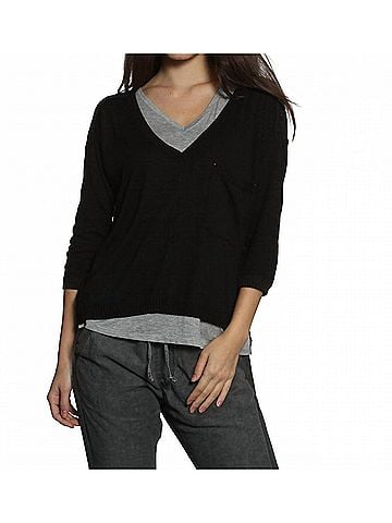 Label + Thread Women's Rib Back V Neck Top in Black/Charcoal (view 2)