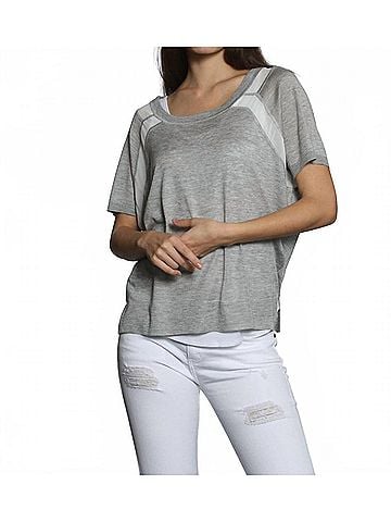 Label + Thread Women's Sheer Trim Scoop Top in Grey (view 2)