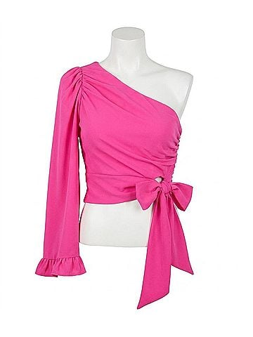 Glam Barbie One Shoulder Blouse in Pink (view 1)