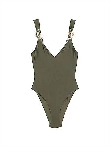 SIMKHAI Women's Regan V Neck One Piece Swimsuit in Fern (view 1)