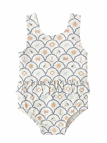 Rylee + Cru Kid's Skirted One Piece Swimsuit in Ivory (view 1)