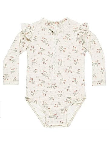 Rylee + Cru Kid's Rashguard One Piece in Strawberries (view 1)