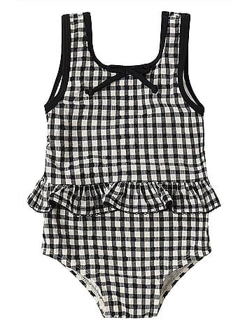 Rylee + Cru Kid's Skirted One Piece in Black Gingham (view 1)