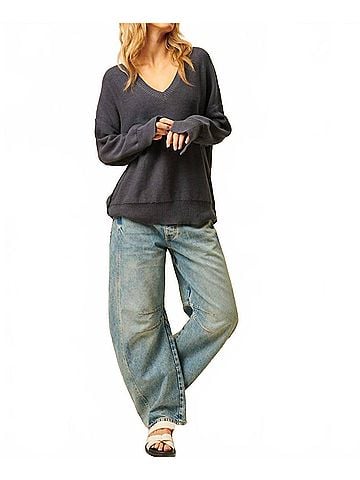 John & Jenn Avery Ve-Neck Sweater in Oxford Blue (view 2)