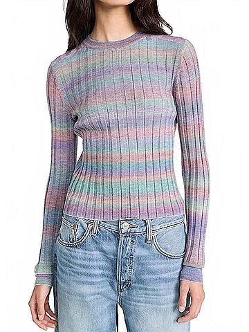 RE/DONE Poor Boy Rib Slim Pullover in Spirulina Combo (view 2)
