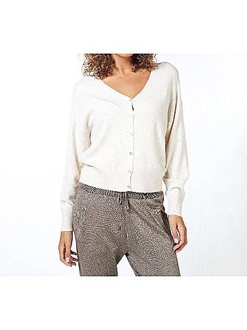 ESQUALO V Neck Cardigan in Light Sand (view 2)