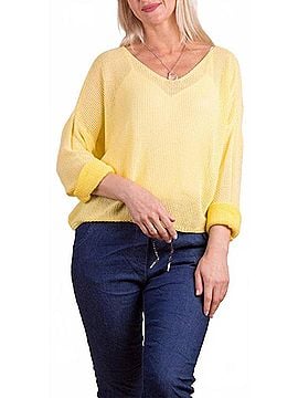 GiGi Moda Caprice Scoop Neck Textured Sweater in Yellow (view 2)
