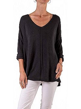 GiGi Moda Donna Knit V-Neck Sweater in Black (view 2)