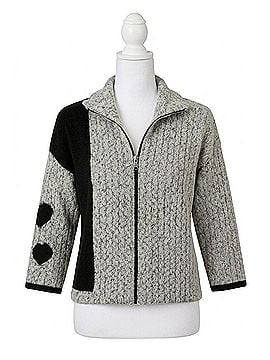 French Kyss Heart Sleeve Crochet Zip Cardigan in Frost Black (view 1)