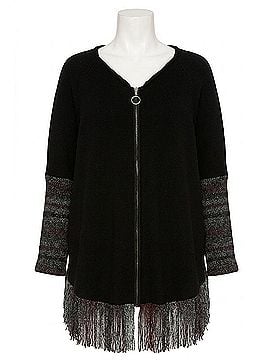 French Kyss Kimberly Fringe Hooded Poncho in Black (view 1)
