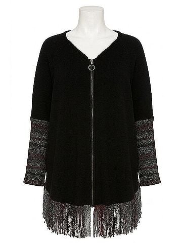 French Kyss Kimberly Fringe Hooded Poncho in Black (view 1)