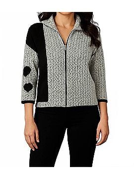 French Kyss Heart Sleeve Crochet Zip Cardigan in Frost Black (view 2)
