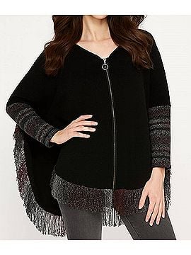 French Kyss Kimberly Fringe Hooded Poncho in Black (view 2)