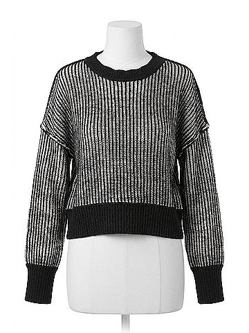 Very J Cropped Stripe Sweater in Black (view 1)