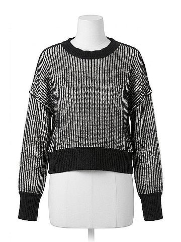 Very J Cropped Stripe Sweater in Black (view 1)