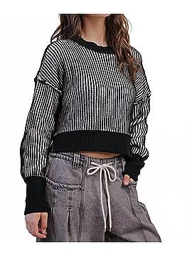 Very J Cropped Stripe Sweater in Black (view 2)