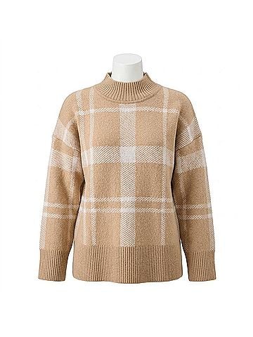 Barbour Harriet Tartan High-Neck Jumper in Pale Camel (view 1)