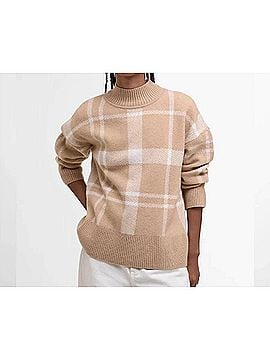 Barbour Harriet Tartan High-Neck Jumper in Pale Camel (view 2)