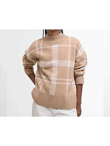 Barbour Harriet Tartan High-Neck Jumper in Pale Camel (view 2)