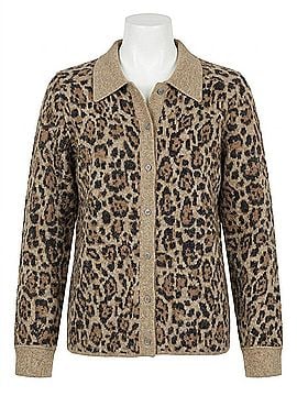 Current Air Long Sleeve Button Up Cardigan in Leopard Print (view 1)