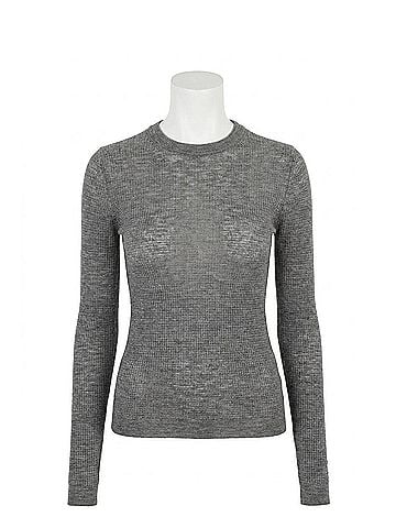 White + Warren Superfine Waffle Crewneck Sweater in Greystone Heather (view 1)