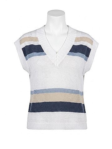 Kinross Women's Stripe Sleeveless Vee Top in Indigo Multi (view 1)
